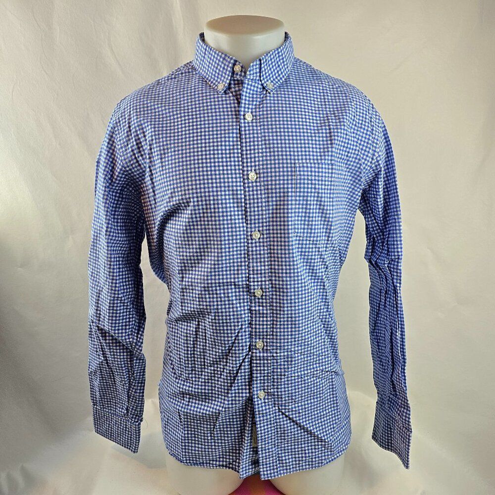 J Crew Shirt Mens Large Blue Gingham Check Button Down Long Sleeve Preppy Cotton